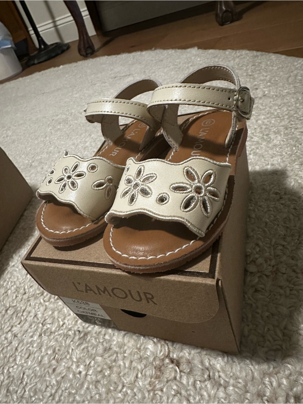 L'Amour Toddler Oatmeal Floral Cutout Sandals